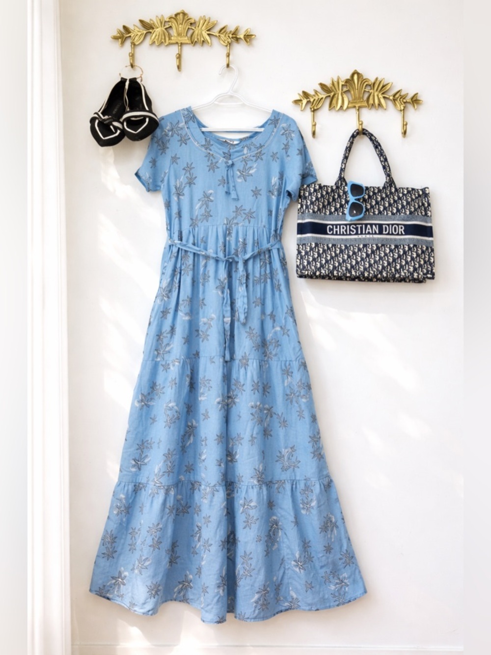 Light Blue Floral Maxi Dress M ptp 20”